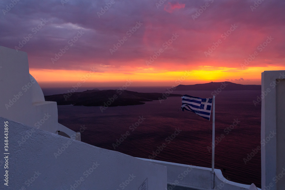 sunset with yahts on Santorini  island Greece
