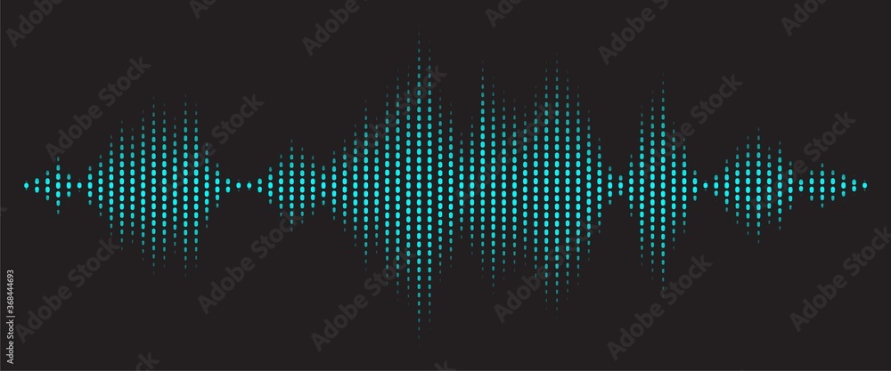 Sound wave digital dots line background. Music and radio soundwave pulse concept. Audio track wave graph of frequency and spectrum - obrazy, fototapety, plakaty 