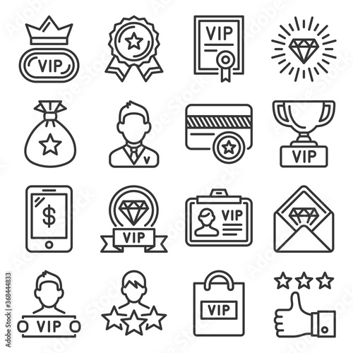VIP Icons Set on White Background. Line Style Vector