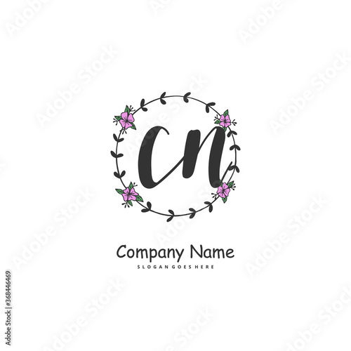 C N CN Initial handwriting and signature logo design with circle. Beautiful design handwritten logo for fashion  team  wedding  luxury logo.