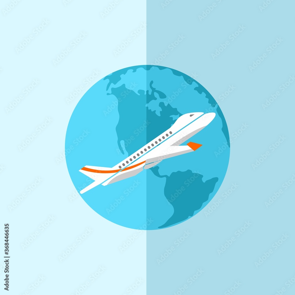 Airplane Traveling Around the Globe Flat Design Illustration Element