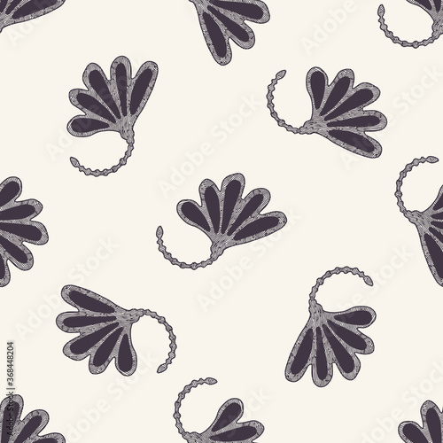 Seamless black white doodle floral  pattern. Modern style masculine flower shirt background. Decorative monochrome all over print. Decorative hipster stylized graphic wallpaper.