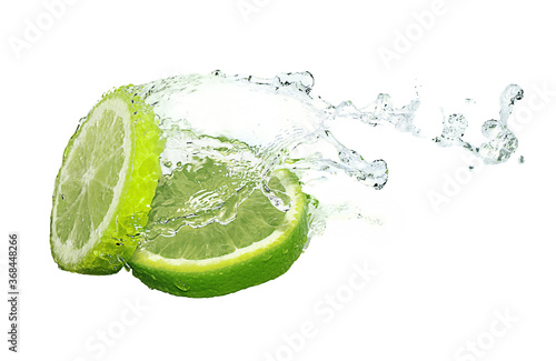 Water splash on lime slices