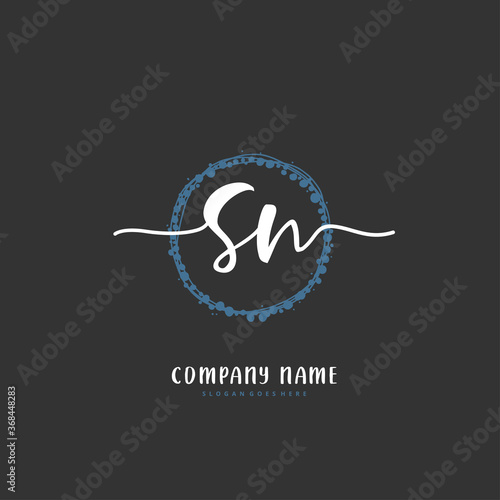 S N SN Initial handwriting and signature logo design with circle. Beautiful design handwritten logo for fashion, team, wedding, luxury logo.