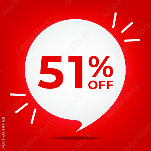 51% off. Banner with fifty-one percent discount. White bubble on a red background vector.