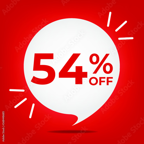 54% off. Banner with fifty-four percent discount. White bubble on a red background vector.