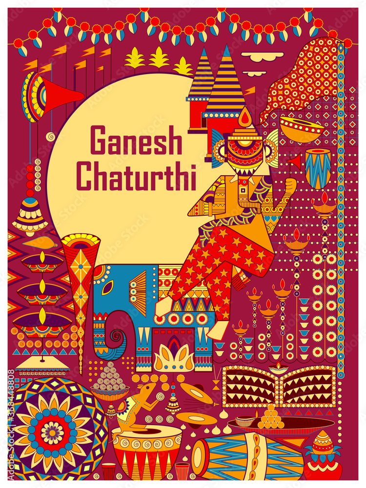 Obraz premium vector illustration of Lord Ganapati for Happy Ganesh Chaturthi festival religious banner background