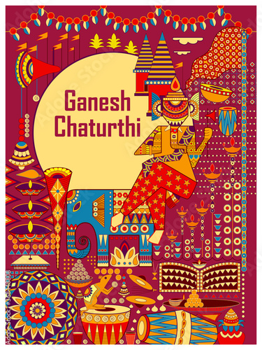 vector illustration of Lord Ganapati for Happy Ganesh Chaturthi festival religious banner background © stockshoppe
