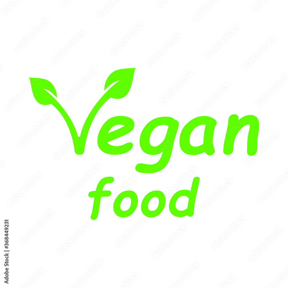 Green vegan food sign on white background, vector Green vegan food sign on white background, vector