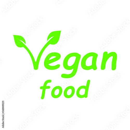 Green vegan food sign on white background, vector