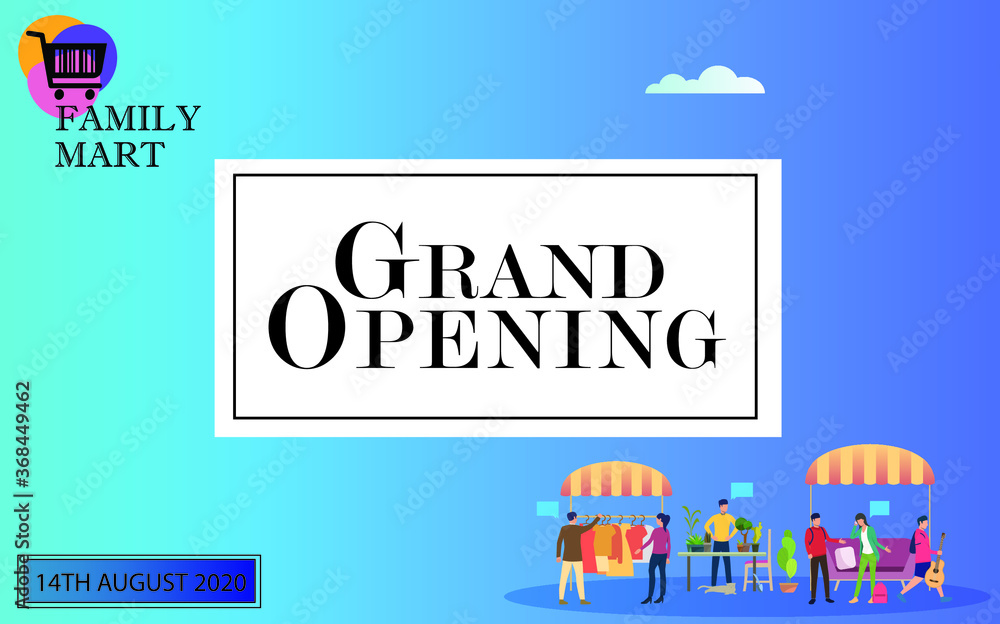 grand opening of a mart invitation with colorful background
