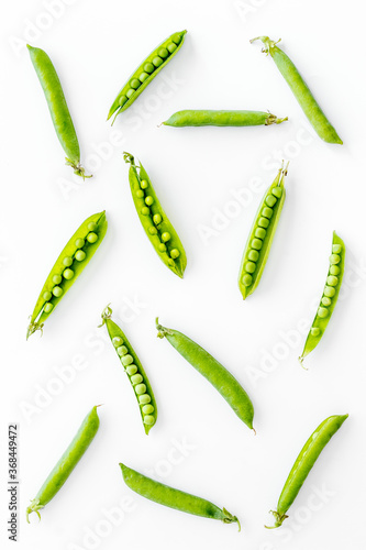 Set of green pea pods isolated on white background