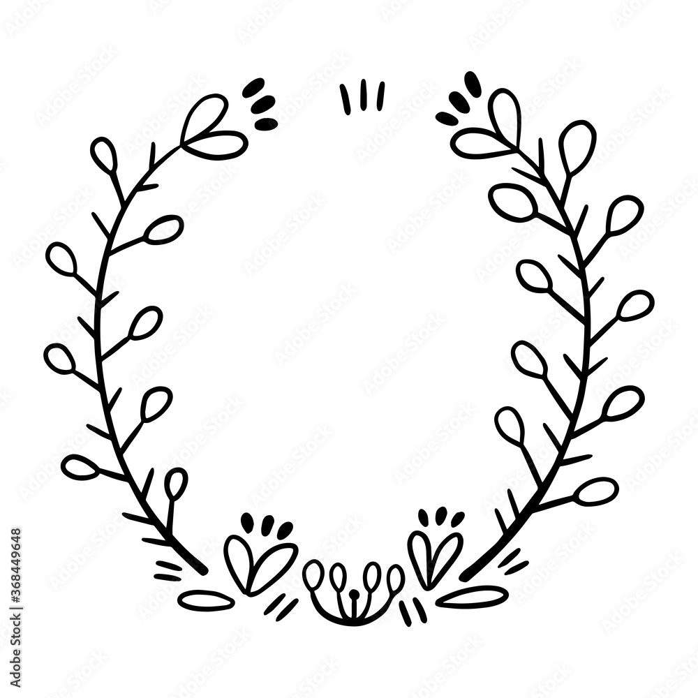 Frame of branches for text decoration in doodle style. Minimalistic, natural elements.