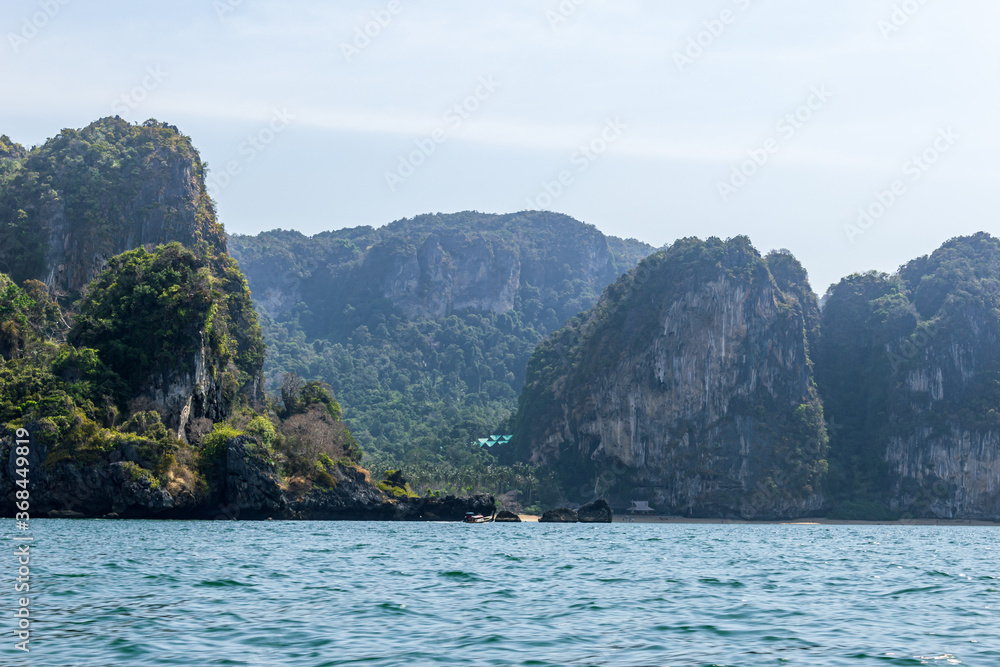 Green rock mountains,  island view from sea in Krabi