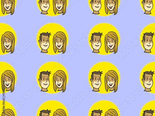 seamless pattern with a happy couple with face mask shape untanned marks