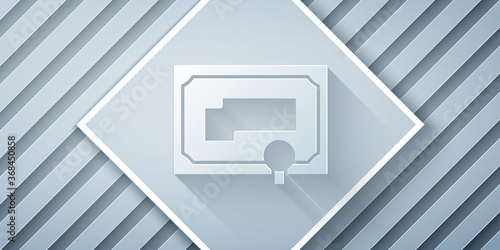 Paper cut Certificate template icon isolated on grey background. Achievement, award, degree, grant, diploma concepts. Paper art style. Vector Illustration.