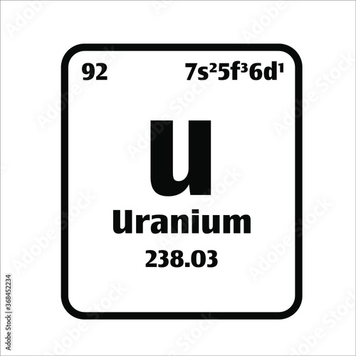 Uranium (U) button on black and white background on the periodic table of elements with atomic number or a chemistry science concept or experiment.	