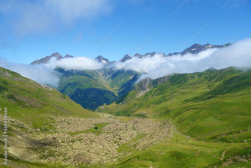 Ossau valley view from Peyreget peak in Pyrenees, France