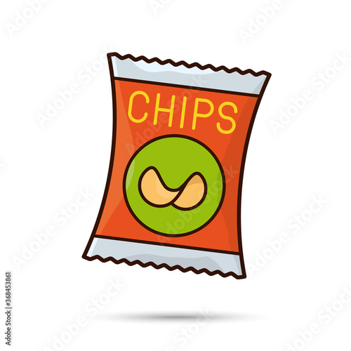 Potato chips bag vector illustration. Junk food symbol.
