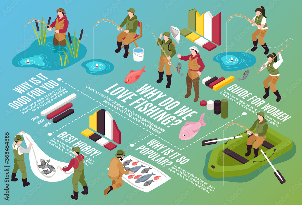 Fishing Isometric Flowchart Composition Fishing Isometric Flowchart Composition