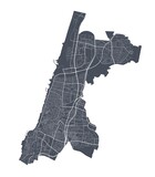 Tel Aviv-Yafo map. Detailed map of Tel Aviv-Yafo city poster with streets. Dark vector.