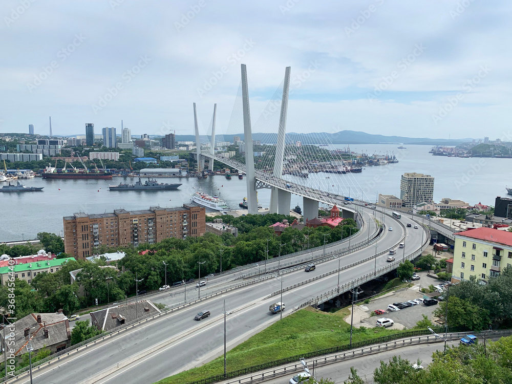 Russia, Vladivostok. Evening summer view of the city from the 