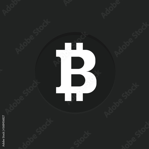 Bitcoin coin isolated on black background. Cryptocurrency. Stock market electronic money. Blockchain, ico, fintech net banking element. Creative illustration. Art design digital currency