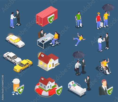 Isometric Insurance Icons Collection