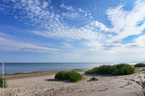 Deserted sea beach. Seashore. Baltic coast in off-season.