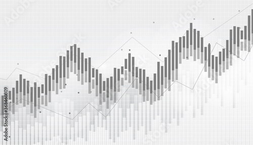 Abstract financial chart with uptrend line graph in stock market on black and white background.growing income, schedule,economy.vector design
