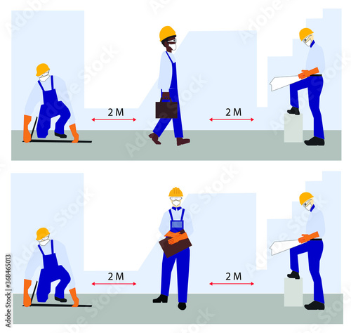 vector illustration of social distance at construction site
