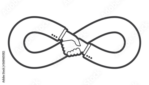 Vector black symbol endless friendship. Shaking business hands. Isolated on white background.