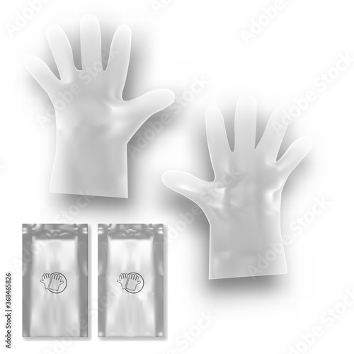 Two White Disposable Plastic Gloves With Packing