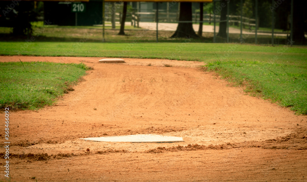 A View Of A Baseball Field From Behind Home Plate Stock Photo