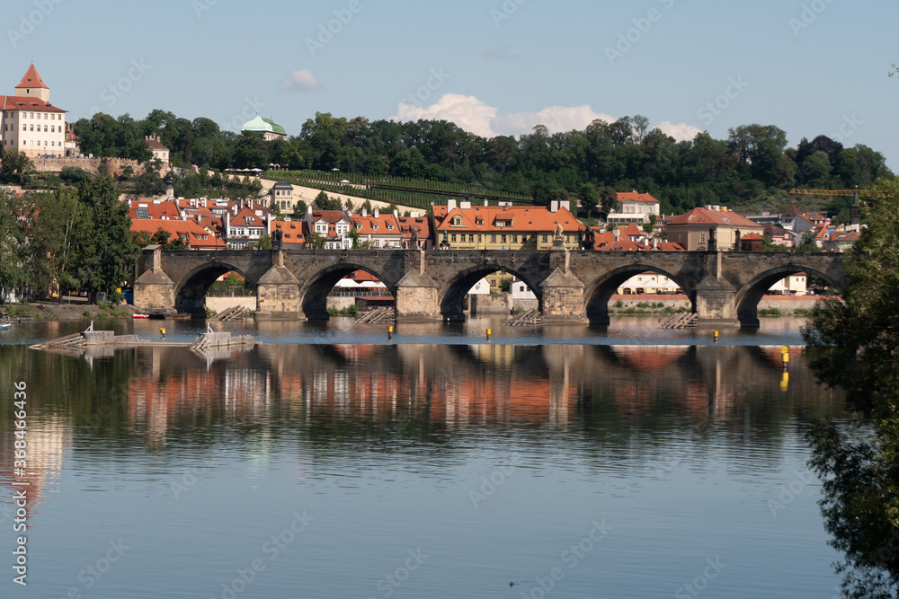 Gothic Charles Bridge and River Vltava, a Cityscape in Prague, Bohemia, Czech Republic