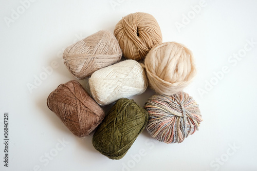 Yarn balls wool on white background 