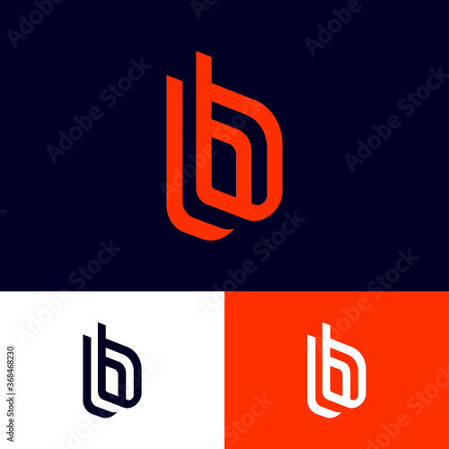 B letters on different backgrounds. Double b monogram consist of red elements. This logo can be used for business, hi-tech production, sport, games, web and digital. photo