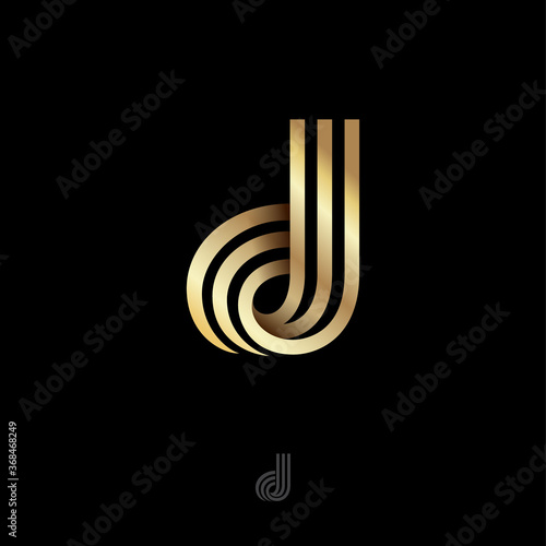 D letter. D monogram consist of golden bent strips or ribbons. This logo can be used for business, jewelries production, ladies luxury boutique.