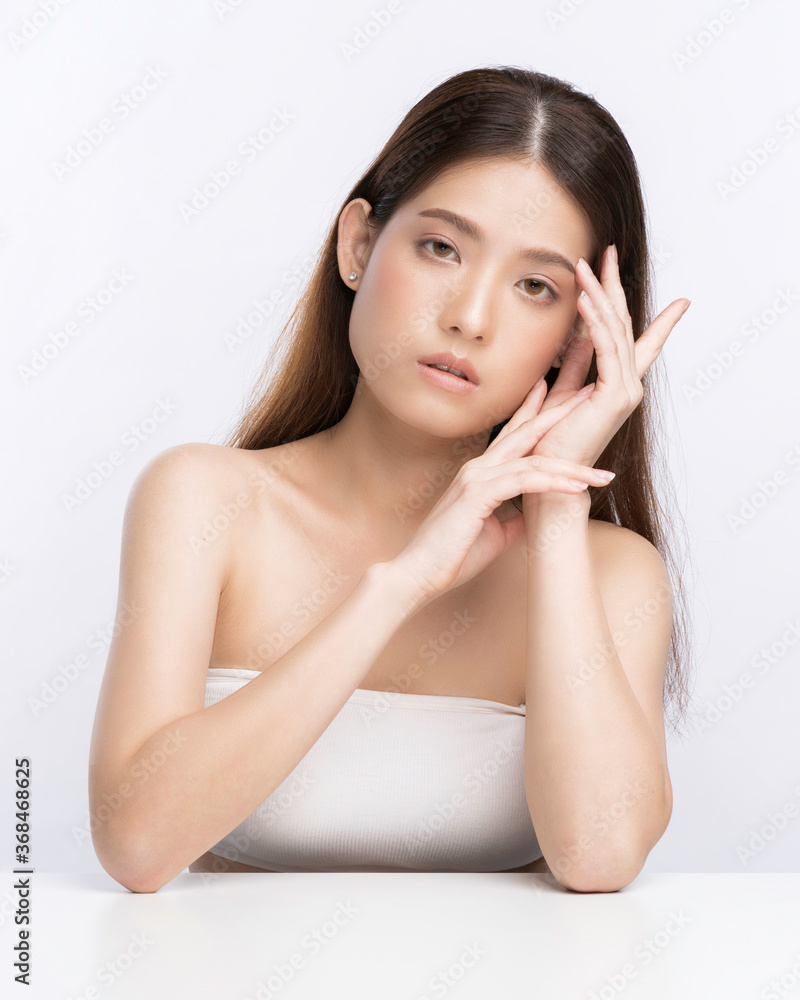 Beauty face young asian woman with Clean Fresh Skin. Face care, Facial treatment, Cosmetology, beauty and healthy skin and cosmetic concept, woman beauty skin isolated on white background Beauty face young asian woman with Clean Fresh Skin. Face care, Facial treatment, Cosmetology, beauty and healthy skin and cosmetic concept, woman beauty skin isolated on white background