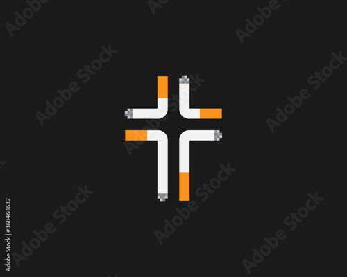 Сross of four cigarettes logo on black background. Creative vector illustration of harm of smoking. Smoking brings death closer poster.