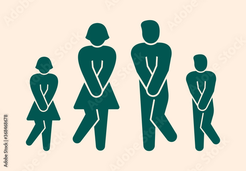 Wc restroom bathroom icon template. Male female family toilet indicating sign symbol. Funny green people isolated on light background