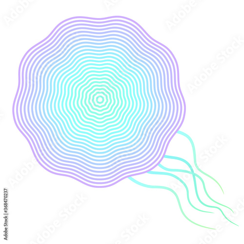 Abstract graphics sound waves, psychedelic music. Linear drawing jellyfish on white background