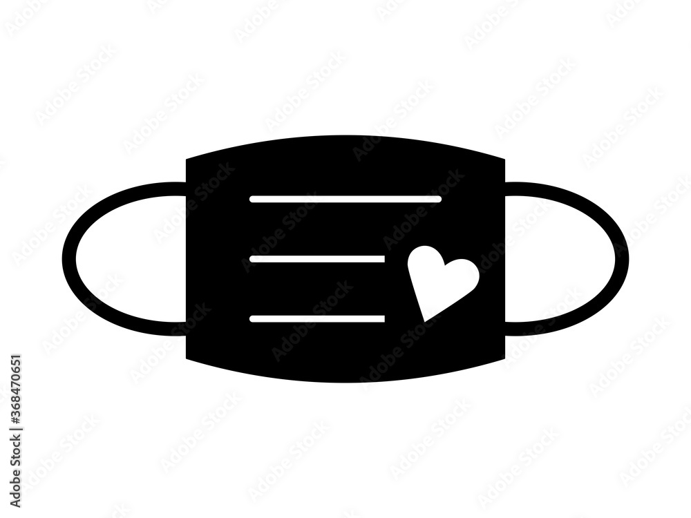 Simple Face Mask Icon with Heart Symbol. Vector Image. Simple Face Mask Icon with Heart Symbol. Vector Image.