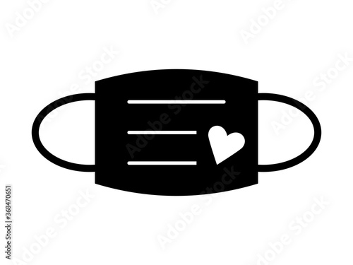 Simple Face Mask Icon with Heart Symbol. Vector Image.