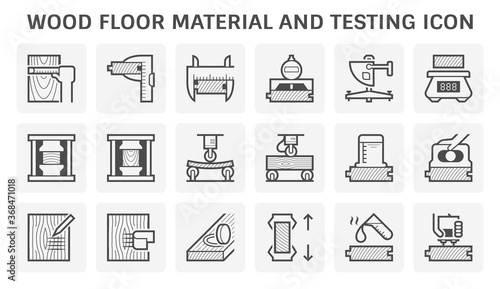 Wood floor material and testing vector icon set design.