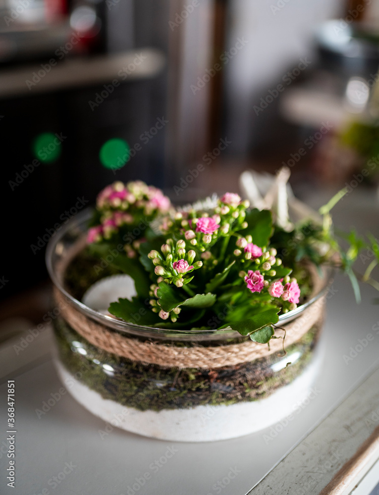 Flower gift on a table Flower gift on a table