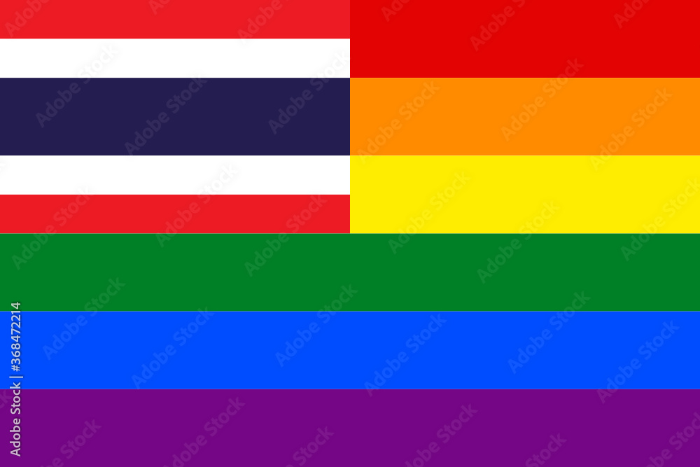 Fototapeta premium flag of thailand with rainbow flag. proportion 2:3 