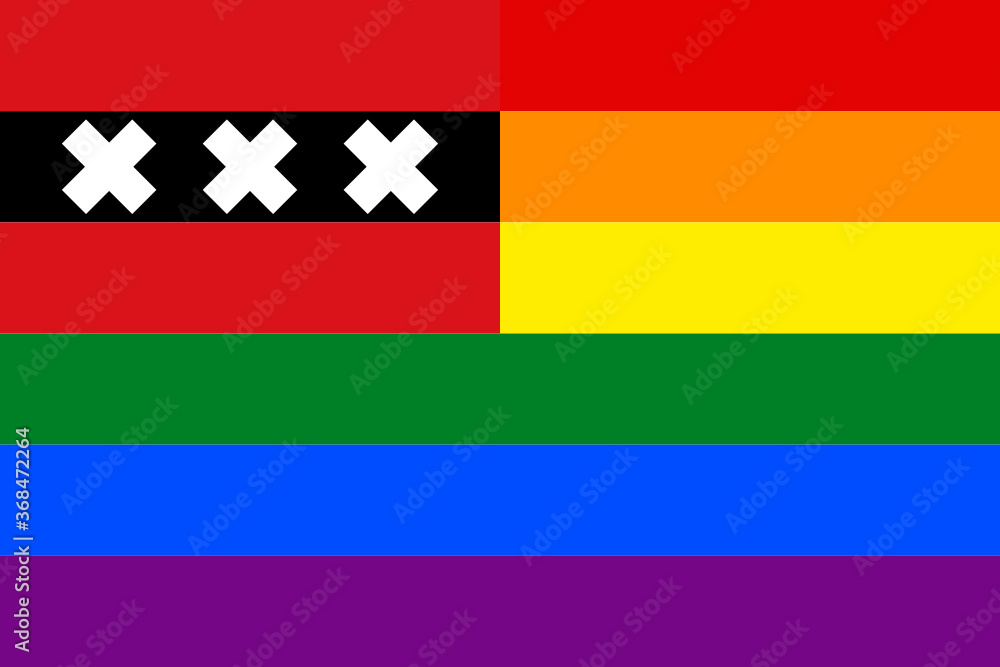 flag of amsterdam with rainbow flag. proportion 2:3
flag of amsterdam with rainbow flag. proportion 2:3