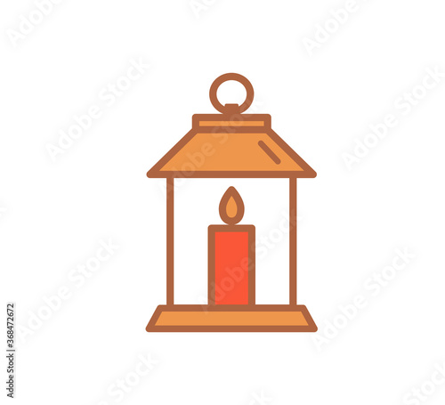 Vector illustration of abstract lantern with a candle on a white background. Icon Retro lantern with a candle isolated object.