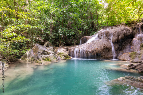 Fototapeta Naklejka Na Ścianę i Meble -  Erawan waterfall in Nation park, Kanchanaburi, Thailand.